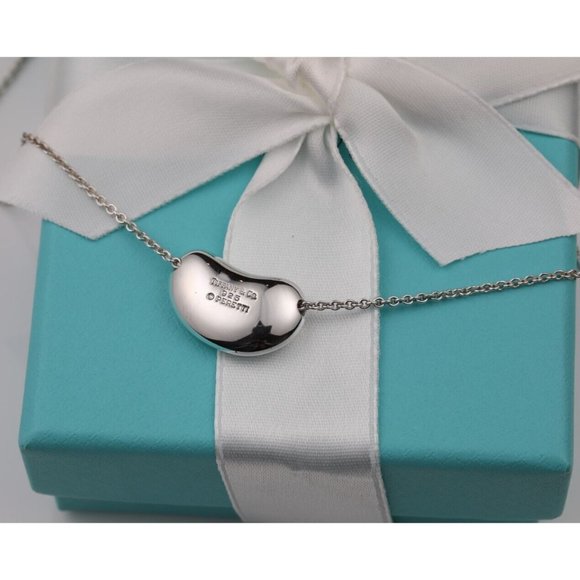 Tiffany & Co. Peretti 925 Silver Large Bean 19mm Pendant Necklace 16" Chain - Picture 4 of 11